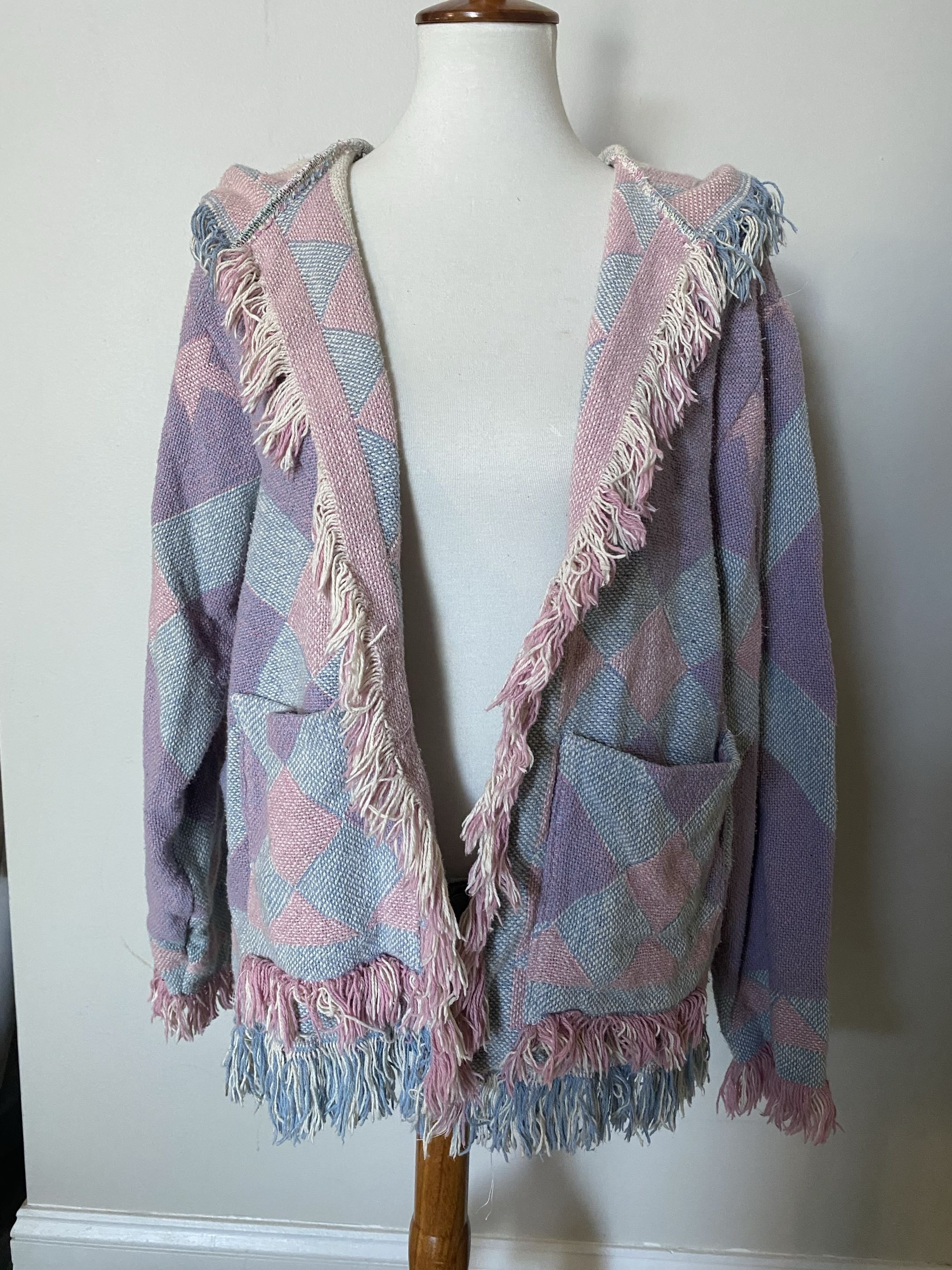 Reworked Pink &amp; Purple Egg Basket Blanket Cardigan
