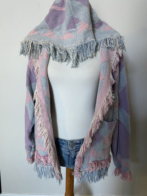 Reworked Pink &amp; Purple Egg Basket Blanket Cardigan