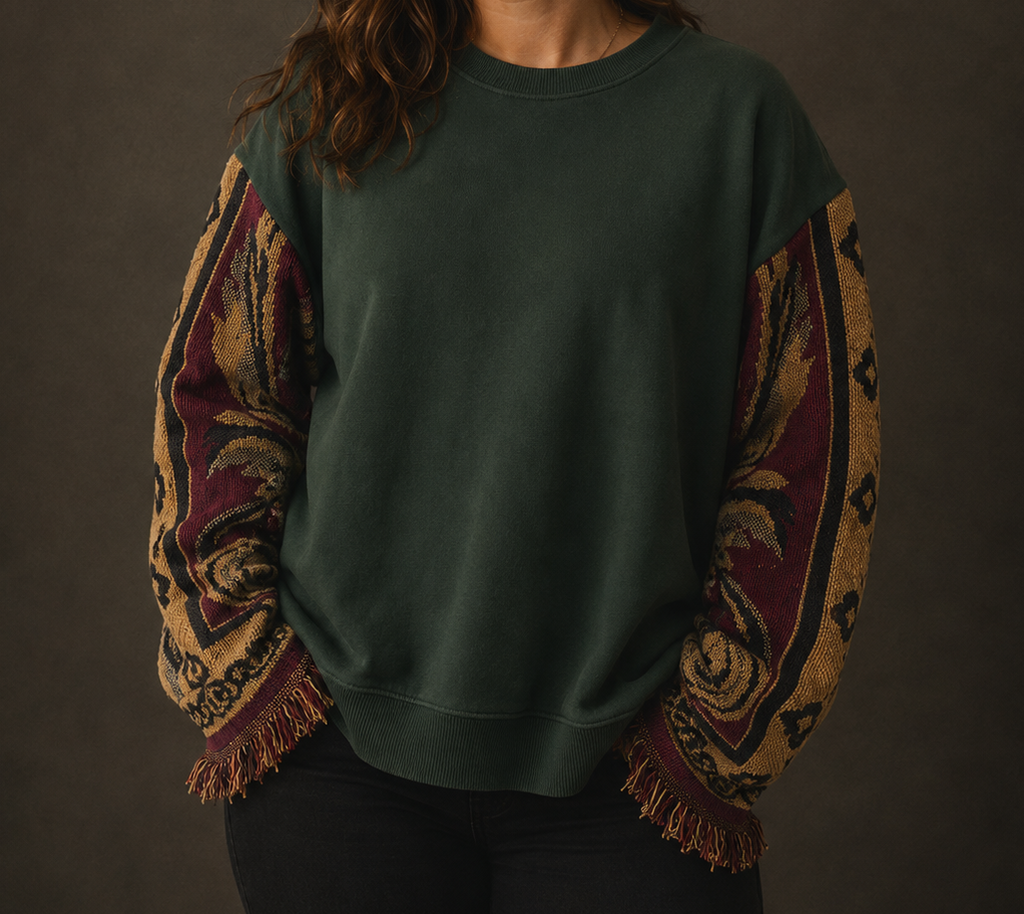 Soft Crewneck with Sunflower Blanket Arms