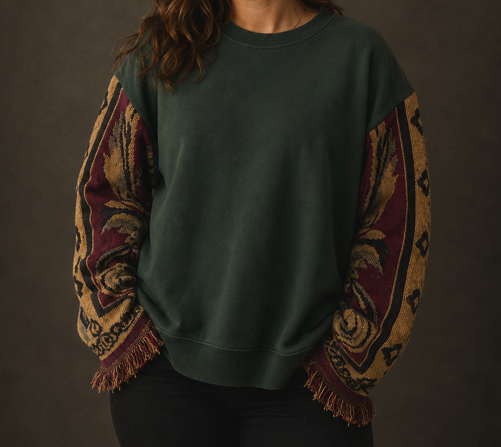 Soft Crewneck with Sunflower Blanket Arms